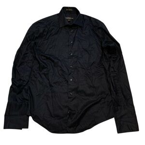 Alfred Sung Black Striped Non-Iron Dress Shirt 15.5 34/35 100% Cotton